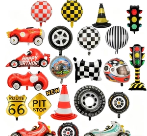 Nouveaux ballons en forme de pneu 18 <span class=keywords><strong>pouces</strong></span>, à carreaux noirs et blancs, en aluminium, thème course pour la décoration de voitures de Formule et de <span class=keywords><strong>rallye</strong></span> - Product Image 1