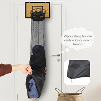 Cadeau de basket-ball et de panier à linge portable 2 en 1 pour enfants avec cerceau suspendu et construction en bois