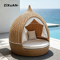 Tempat tidur santai luar ruangan, Balkon taman, tempat tidur bulat, Sofa kolam renang luar ruangan tepi pantai, kursi berbaring