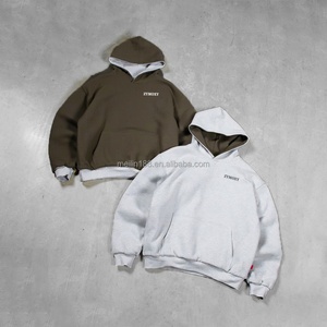 Blousons à fermeture éclair personnalisés, sweats à capuche double couche, vierges, unis, surdimensionnés, épais, 100 % coton, réversibles pour hommes - Product Image 1
