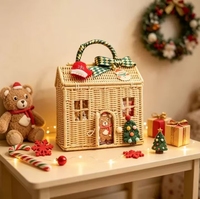 Panier cadeau en rotin de Noël, emballage cadeau, panier portable pour enfants, panier de rangement, accessoires de décoration de fêtes