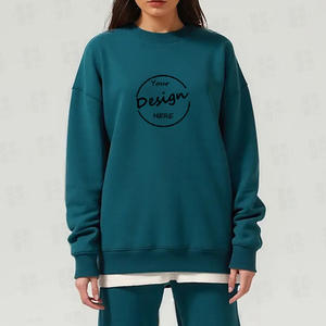 Custom Embroidery <b>Patch</b> Cotton Fleece Baggy Crew Neck Jumper Puff Print Oversized Drop Shoulder Crewneck Sweatshirts for Women - Product Image 2