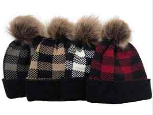 หมวกไหมพรมแฟชั่นลายตารางสำหรับคริสต์มาส ฤดูใบไม้ร่วง ฤดูหนาว อุ่นสบาย ถอดออกได้ สำหรับผู้หญิง - Product Image 3