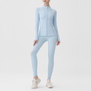 Комплект для йоги из 2 предметов для женщин: куртка для йоги с золотой молнией и брюки-джоггеры. Фитнес-комплекты для йоги для женщин. Доставка со склада в США. - Product Image 1