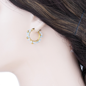 Pendientes de Aro Chapados en Oro con Cuentas de Cuarzo Azul Claro, Estilo Bohemia, para Uso Diario de Mujer - Product Image 4