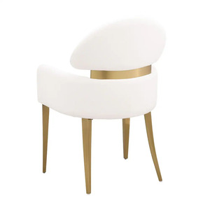 2 chaises modernes convertibles avec accoudoirs, en acier inoxydable finition or mat, en tissu, pour salle à manger, bureau à domicile et hôtel, couleur blanche - Product Image 4