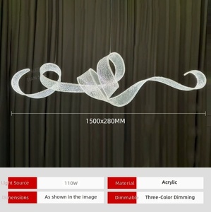 Lampadario a Nastro in Acrilico Personalizzato, Grande Lampada Sospesa per Hall di Hotel, Lampadario Moderno di Lusso su Misura - Product Image 5