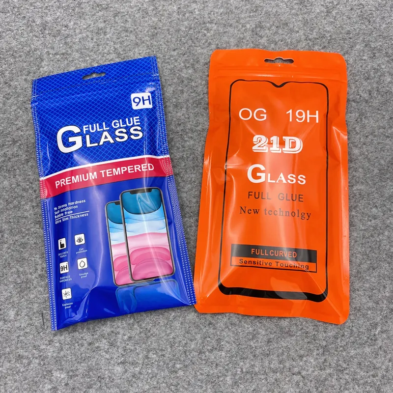 Hot Selling Verpakking Gehard Glas 21D Aanpassen Doos Voor Gehard Glas Screen Protector Retail Verpakking Afrika Plastic Zak