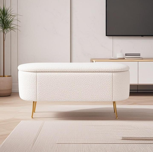 Đương đại Ottoman dài phân trắng cừu len trong nhà Ottoman lưu trữ băng ghế dự bị với Chân Vàng poufs cho phòng ngủ hoặc căn hộ - Product Image 2