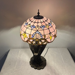 LongHuiJing Simple Pink Baroque Antique Stained Glass Table Lamp 16 Inch Wide E26 LED Desk Lamp - Product Image 5