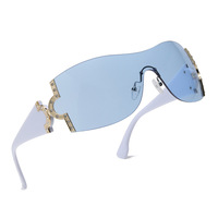 Vente en gros Fashion Hip Hop One Piece Y2K Lunettes de soleil sans cadre Punk Lunettes avec abat-jour en diamant