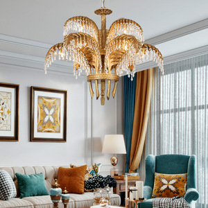Lustre <span class=keywords><strong>de</strong></span> style français BGST pour hôtel, salon, décoration artistique, en laiton doré, forme <span class=keywords><strong>de</strong></span> <span class=keywords><strong>feuille</strong></span>, <span class=keywords><strong>luminaire</strong></span> en laiton, <span class=keywords><strong>feuille</strong></span> <span class=keywords><strong>de</strong></span> <span class=keywords><strong>palmier</strong></span>, lustre en cristal - Product Image 1