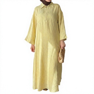 Robe chemise élégante en satin imprimé pour femme, coupe droite modeste, personnalisée, ample et décontractée, en lin, boutonnée, longueur cheville, idéale pour l'été - Product Image 4
