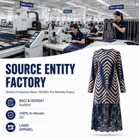 Robe Tunique à Imprimé Chevron Marque Privée, Fabrication OEM ODM, Col Rond, Ourlet à Panneaux en Dentelle Festonnée, Coupe Évasée, Manches Longues à Revers