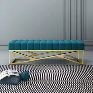 Modern Living Room <b>Bench</b> Stainless Steel Base <b>Velvet</b> Upholstered Fabric Ottoman Stool for Home Hotel Furniture - Product Image 2