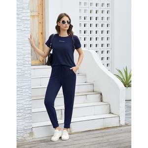 Ensemble de survêtement 2 pièces personnalisé pour femme, haut à col rond et manches courtes, pantalon de jogging, tenue décontractée, tailles S à XXL - Product Image 4