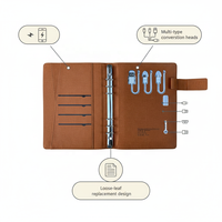 Carnet de notes multifonctionnel A5 en cuir PU avec LOGO personnalisable, Power Bank sans fil 8000 mAh, agenda à feuilles mobiles, chargement Micro USB