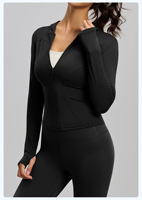 Veste de yoga à capuche pour femme avec logo personnalisé, coupe ajustée, manches longues, veste de sport pour la course à pied, le cyclisme, la remise en forme, les entraînements, vêtements de sport