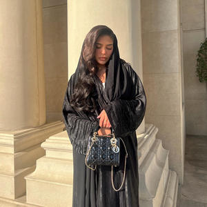 All'ingrosso ODM elegante nuovo Design luccicante raso Abaya a manica aperta Cardigan abito per donne musulmane fatto a mano lungo inverno - Product Image 3