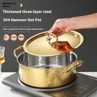 Marmite à fondue trois couches en acier inoxydable 304 de qualité alimentaire, motif martelé, pour cuisinière à induction et gaz domestique