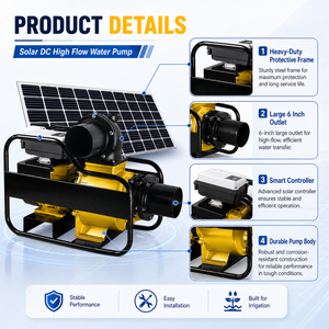 ปั๊มน้ำโซลาร์เซลล์แบบ DC 24V 48V มอเตอร์ไร้แปรงถ่าน ระบบไหลเวียนน้ำพลังงานแสงอาทิตย์ สำหรับการเกษตร ฟาร์ม ชลประทาน รดน้ำพืชผล - Product Image 3