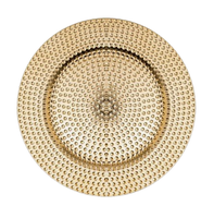 Assiette de service de luxe en métal martelé plaqué or, élégante et ronde, pour décoration de mariage et événements gastronomiques, personnalisable