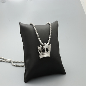 <b>Crown</b> Pendant Necklace Stainless Steel <b>Silver</b> White Women's Fashion Jewelry Hip Hop Style Minimalist Design - Product Image 2