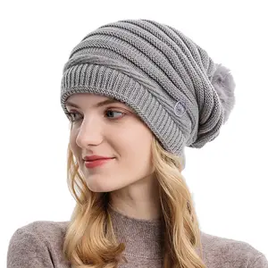 New Autumn-Winter Women's Knitted Beanie Imitation Fox Knit Cotton-Acrylic Material European American Casual Fashion Hat Dot
