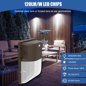 Lámpara LED de Pared Exterior MINI, 30W/25W/18W, CCT Ajustable 3/4/5K, con Fotocélula, 100-277VAC - Product Image 4