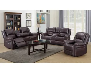 Hot sale modern style black recliner corner leather sofa with cup holder living room furniture