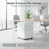 Meuble de classement mobile moderne à 3 tiroirs avec serrure à clé, construction métallique, écologique, durable, réglable, grande capacité, pour chambre et école