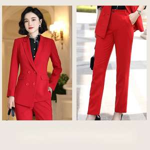 Nuovo Completo da <span class=keywords><strong>Donna</strong></span> per Ufficio di Alta Qualità, Tailleur con Giacca e <span class=keywords><strong>Pantaloni</strong></span> a Lunghezza Caviglia, Set Due Pezzi Rosso fino alla Taglia 4XL - Product Image 2