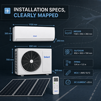 Climatiseur hybride solaire + réseau AC/DC 36000 BTU pour usage domestique, à onduleur DC, mural, refroidissement et chauffage, 80-380V AC 110-240V, SANYO R32