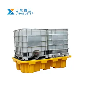 LYPALLETS 1380*1380*900 Mm Single Ibc Spill Pallet For Chemical Storage Safe Plastic Drum Containment Ramp 4 Pe Anti