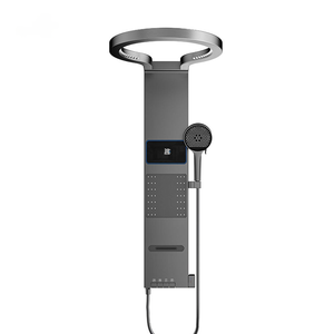 Système de panneau de douche gris intelligent-<span class=keywords><strong>Colonne</strong></span> cascade en aluminium Mélangeur de douche thermostatique à trois voies avec bec et éclairage d'ambiance LED - Product Image 6