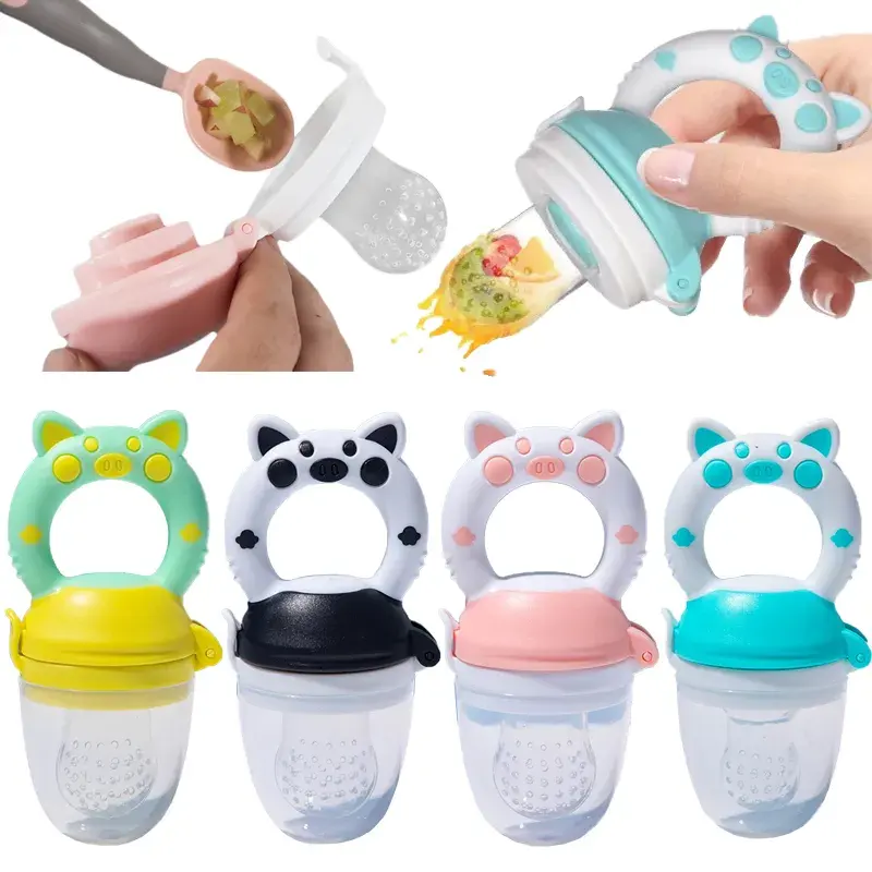 Non-Slip BPA Free food grade Children Toddle Training Baby Vegetable Fruit custom Silicone feeding Pacifier Feeder spoon