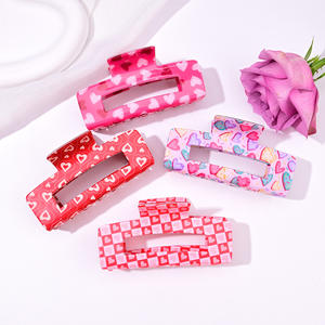 Style coréen en plastique Saint Valentin grande pince à cheveux rectangulaire géométrique coeur Cupidon Rose nouveau requin enfants accessoire - Product Image 1