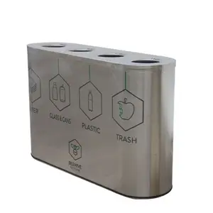 Airport advertising 3 compartment garbage recycle bin outdoor stainless steel commercial rubbish bins shopping mall dustbin