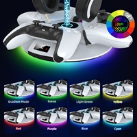Station de charge 3-en-1 pour manette sans fil PS5 avec éclairage ambiant RGB, chargeur en matériau ABS pour manette PS5