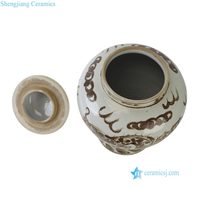 Vase décoratif de mariage en porcelaine RYKB177-D, base blanche, sous-glaçure marron, motif nuage de dragon, avec couvercle à bouton rond
