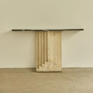 <span class=keywords><strong>Console</strong></span> moderne Wabi-Sabi en travertin et marbre noir – <span class=keywords><strong>Meuble</strong></span> d'entrée de luxe et pièce maîtresse - Product Image 3