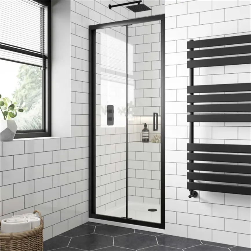 Porta de chuveiro Oumeiga Preto Mate 6mm Bifold 700mm Perfeito para Banheiro com espaço limitado