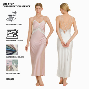 Pigiama da Notte per Donne, Sexy e Lussuoso, Camicia da Notte Lunga in Pizzo, Lussuosa Vestaglia con Scollo a V per Primavera/Estate, Abbigliamento da <span class=keywords><strong>Casa</strong></span> - Product Image 1