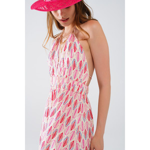 Robe d'été maxi avec imprimé plumes et dos ouvert en rose - Product Image 6
