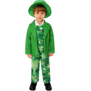 有趣的蹒跚学步的男孩服装绿色派对服装圣帕特里克节套装圣帕特里克节妖精服装ST-010-C