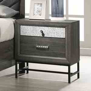 Contemporary Nightstand With Metal Legs And Acrylic Handle Gray Finish Bedroom Furniture - Product Image 4