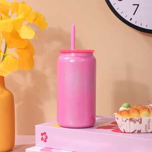 Ah 16 עוז סובלימציה שימר כפול יכול קיר כפול קיר נירוסטה עם מכסה צבעוני וקש - Product Image 5