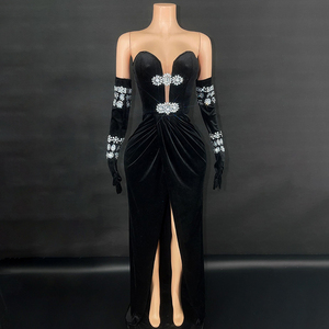 Novance Y4829 Abito da Sera Elegante in Velluto Nero <span class=keywords><strong>per</strong></span> <span class=keywords><strong>Donna</strong></span> con Strass Argentati Senza Spalline <span class=keywords><strong>per</strong></span> Cerimonie di <span class=keywords><strong>Laurea</strong></span> - Product Image 1