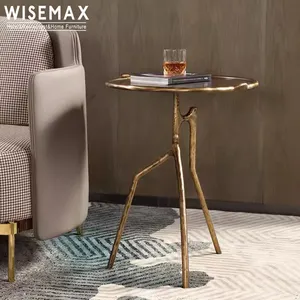WISEMAX furnitur kreatif pohon cabang desain dasar meja kopi Retro bulat atas meja samping kuningan untuk ruang tamu