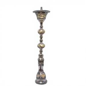 Chicha artisanale Khalil Mamoon Ice Silver Brass avec incrustation de nacre - Noyau et chambre en cuivre, hauteur 102 cm, 3,65 kg - Product Image 1